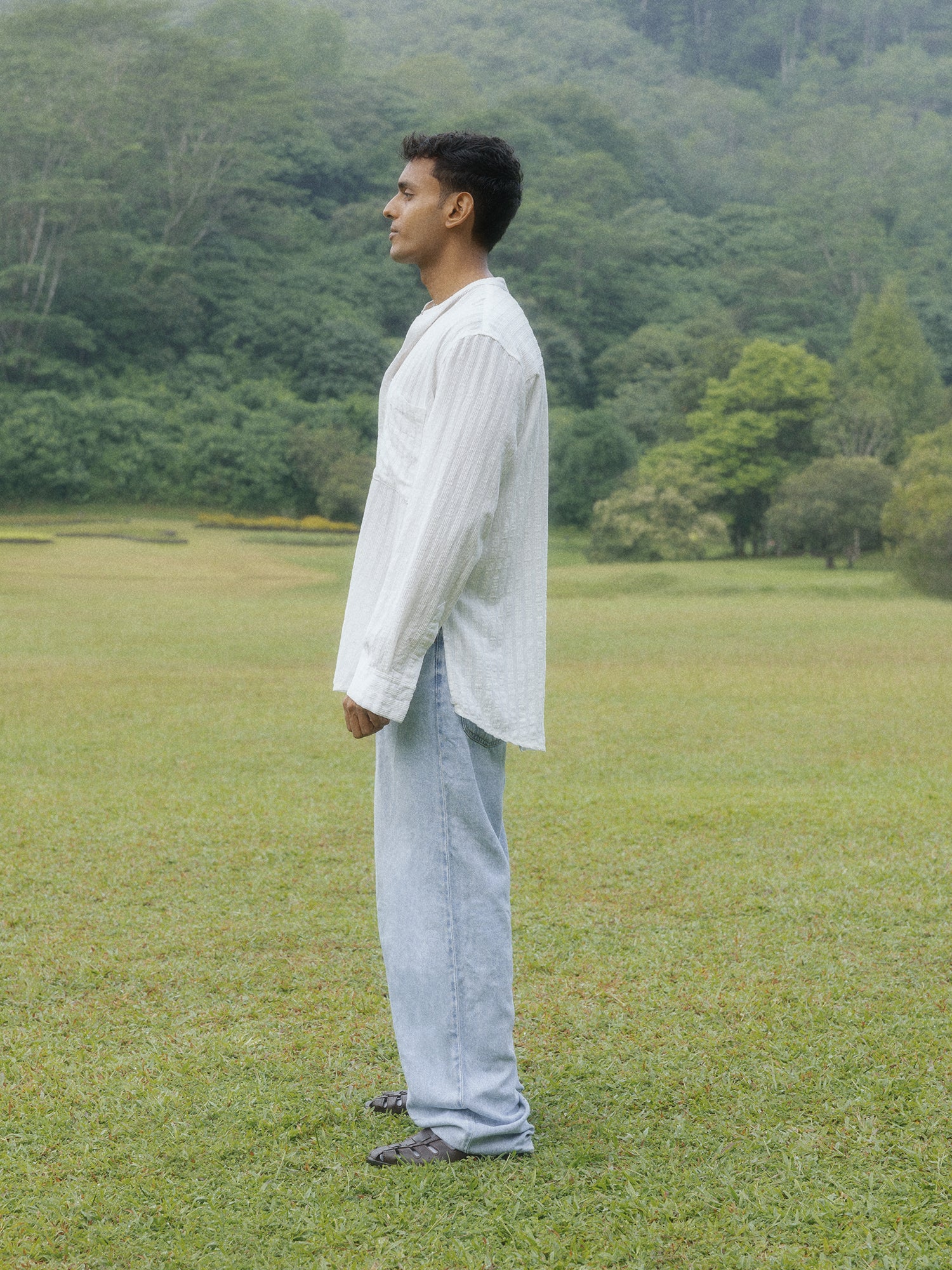 Chinese collar oversized shirt