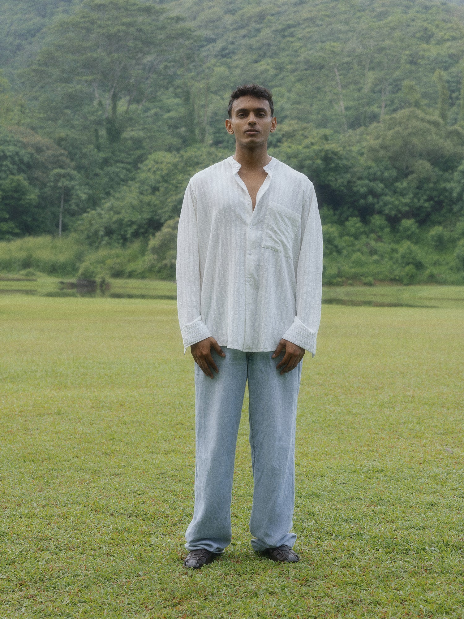 Chinese collar oversized shirt