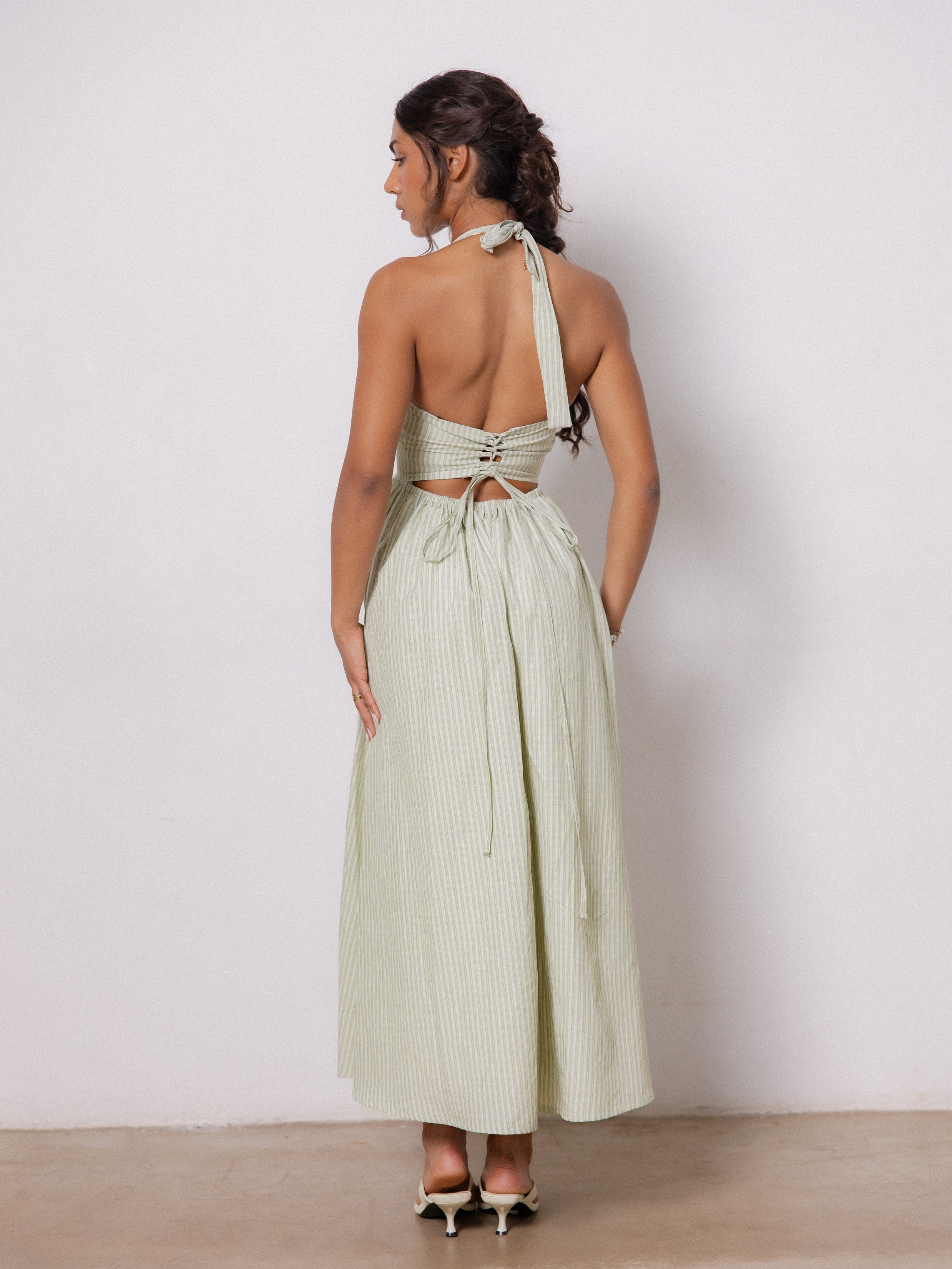 Halter Neck Tie Up Maxi Dress