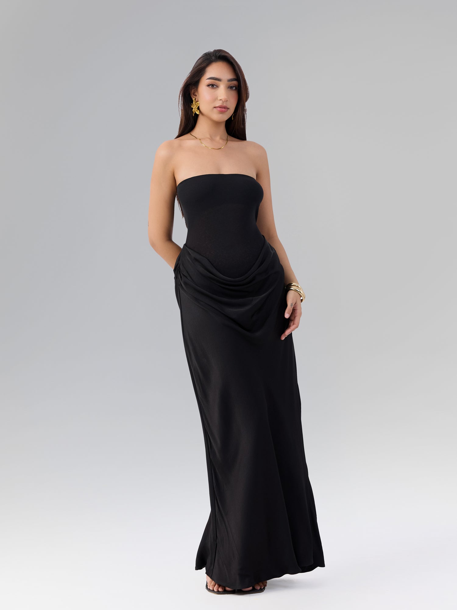 Contrast Fabric Detailed Maxi Dress