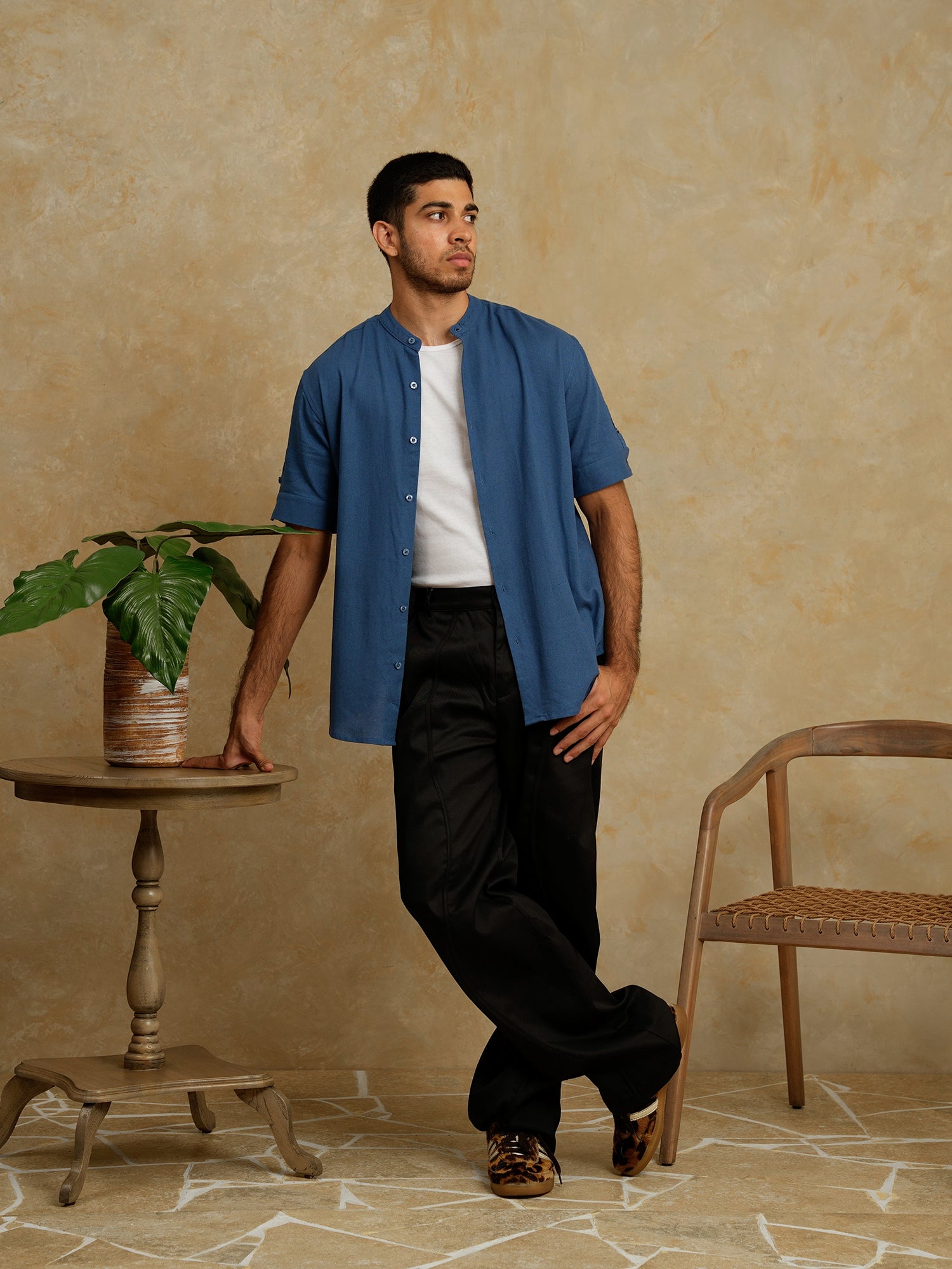 Chinese collar regular fit shirt