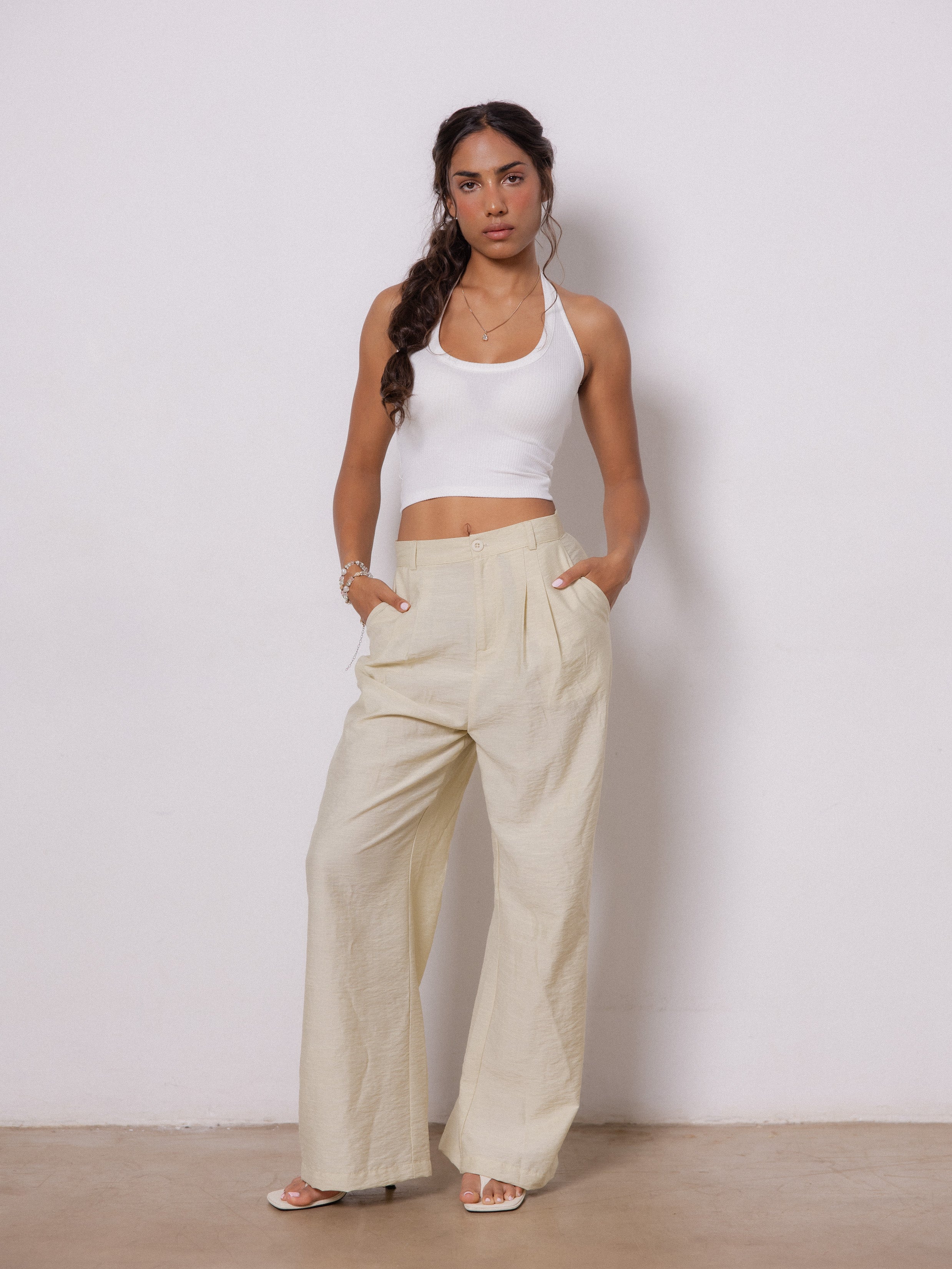 Front Pleated Straight Leg Pant
