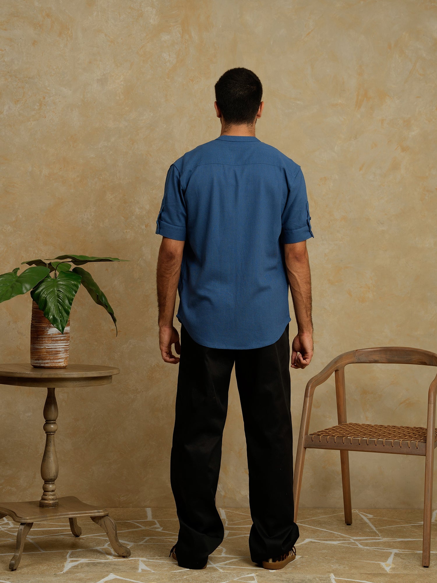 Chinese collar regular fit shirt