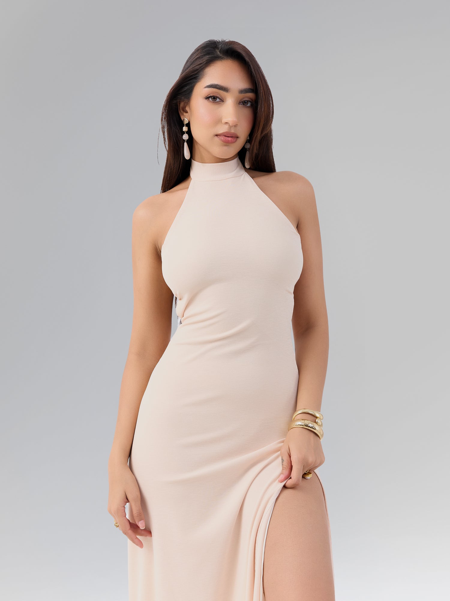 Halter Neck Side Slit Maxi Dress