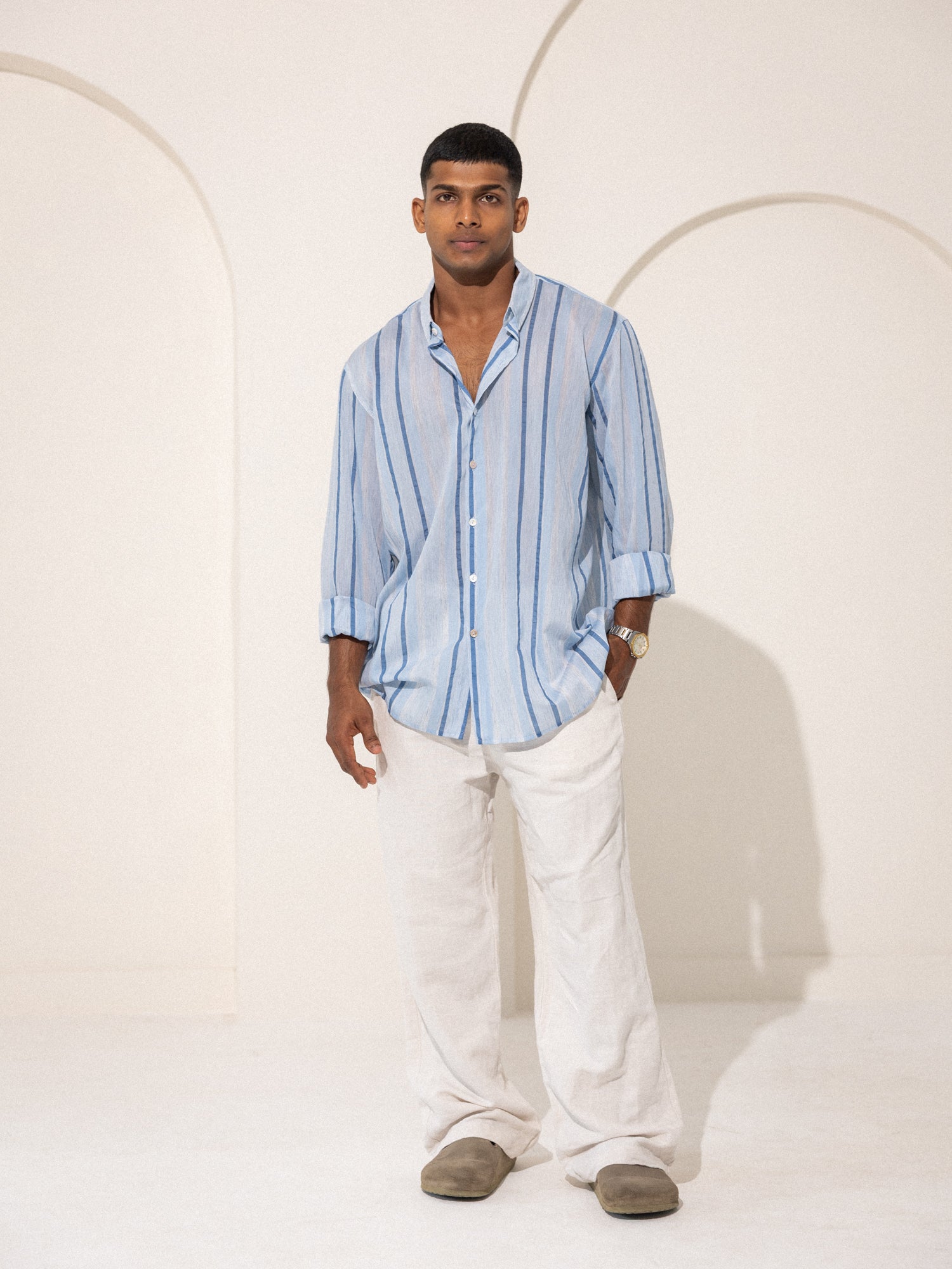 Oversized long sleeve collar tacked shirt