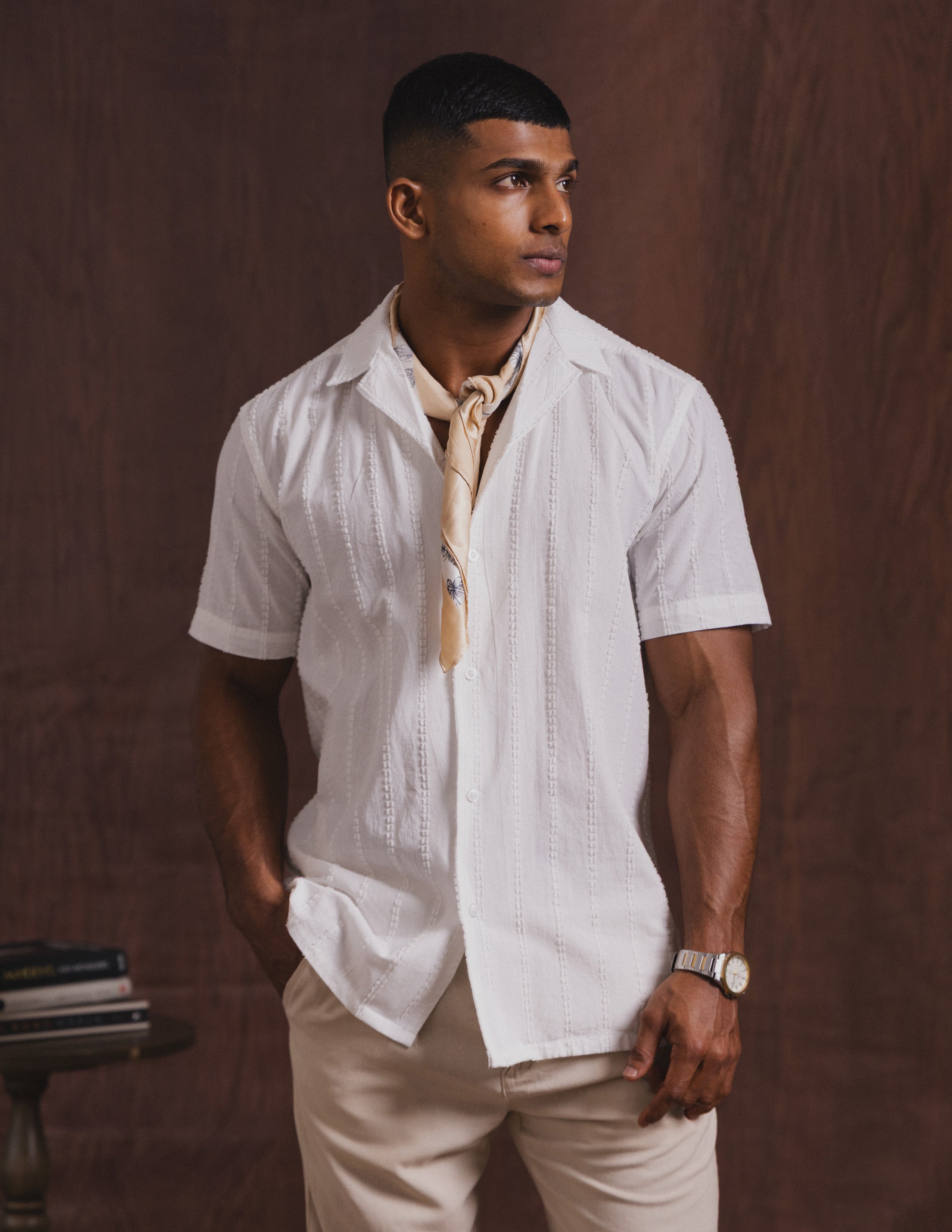Center back loop detail camp collar shirt