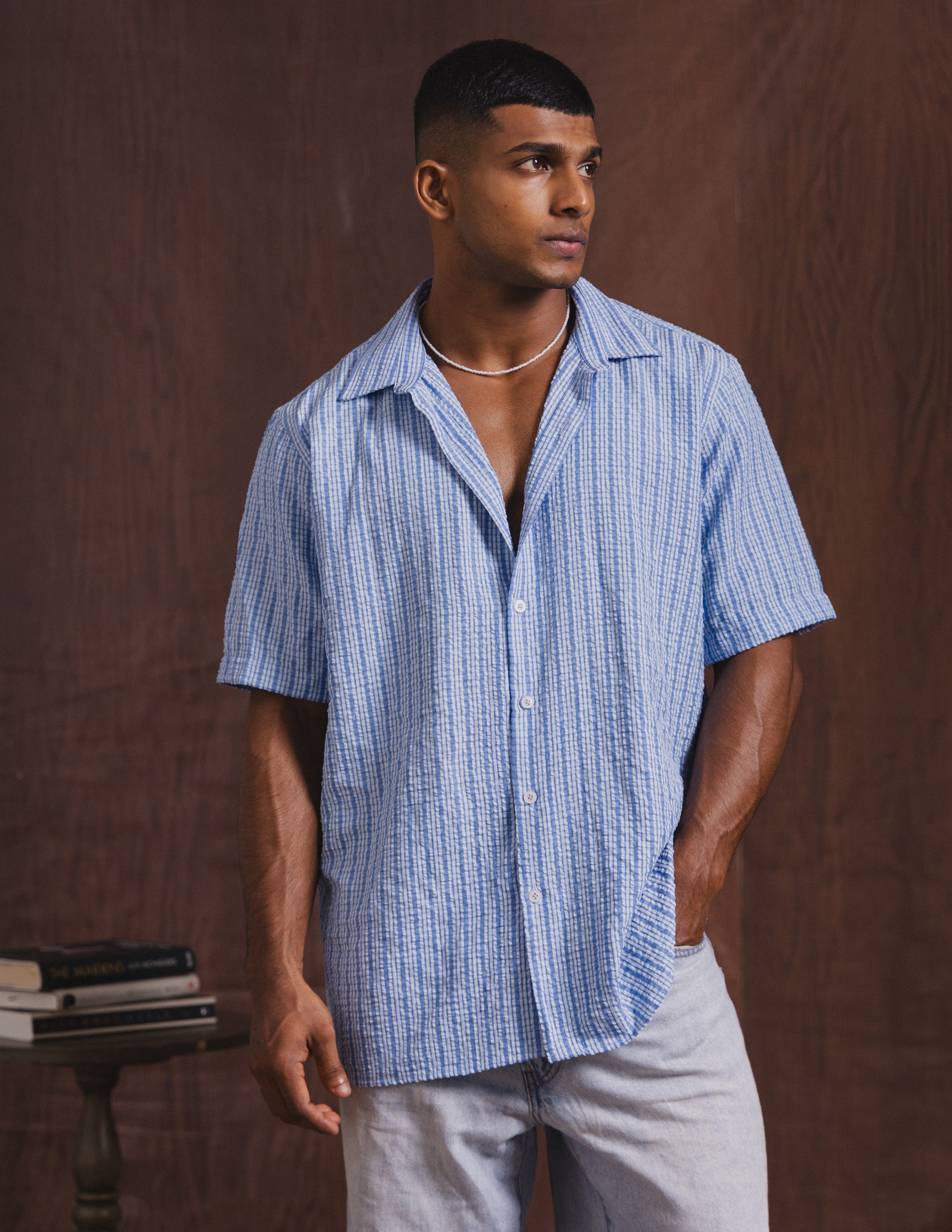 Regular collar center back pleat detail shirt