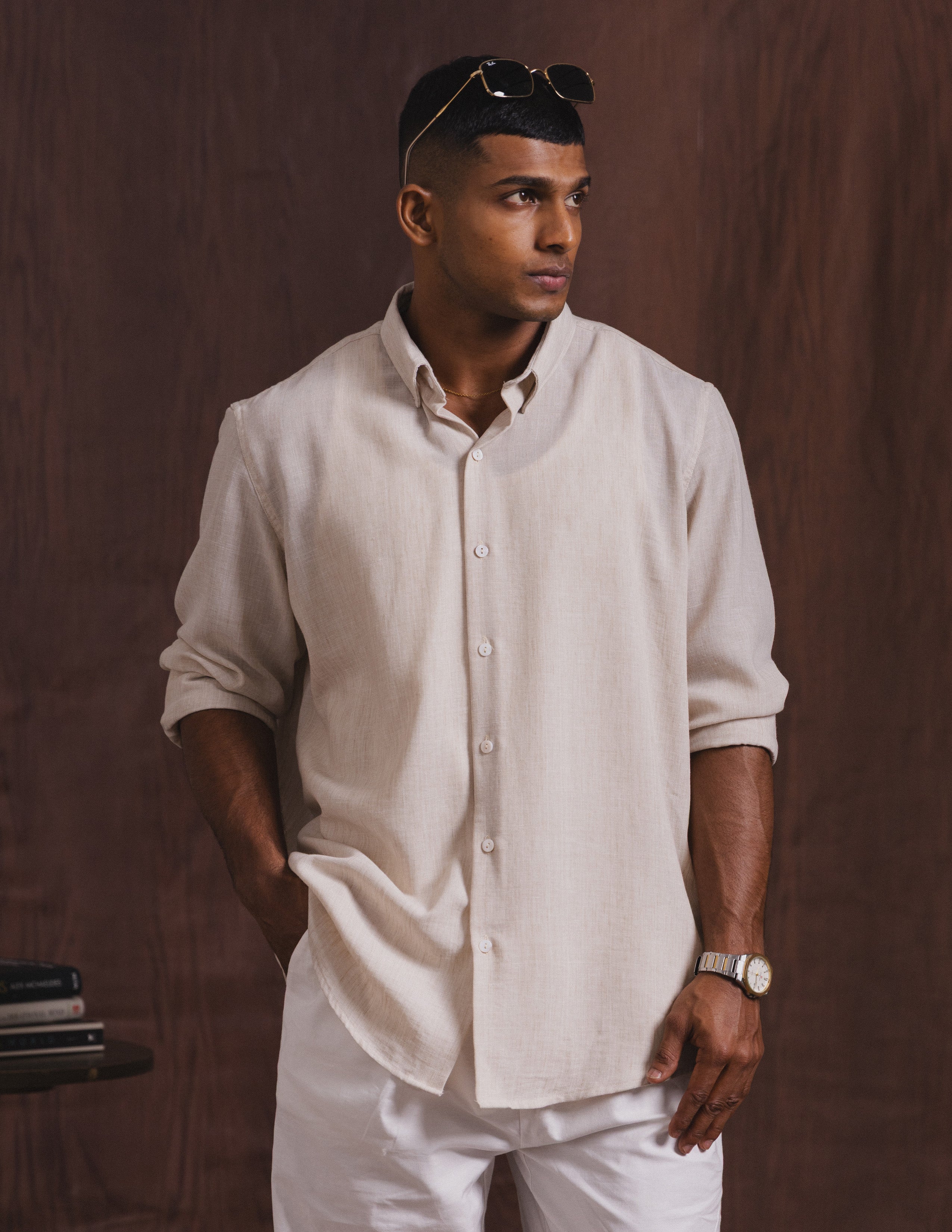 Oversized curved hem long sleeve shirt