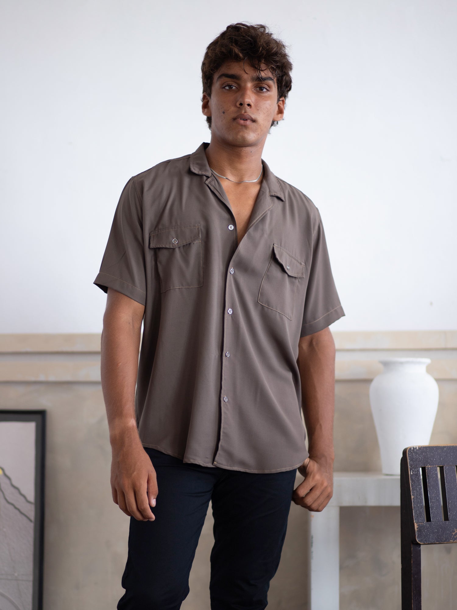 Oversized S/S camp collar shirt