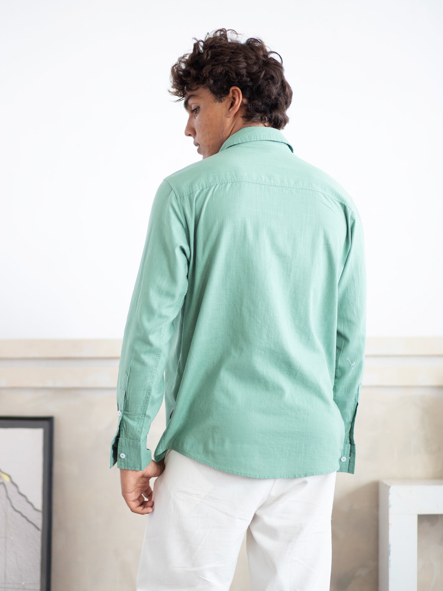 Oversized L/S regular collar shirt