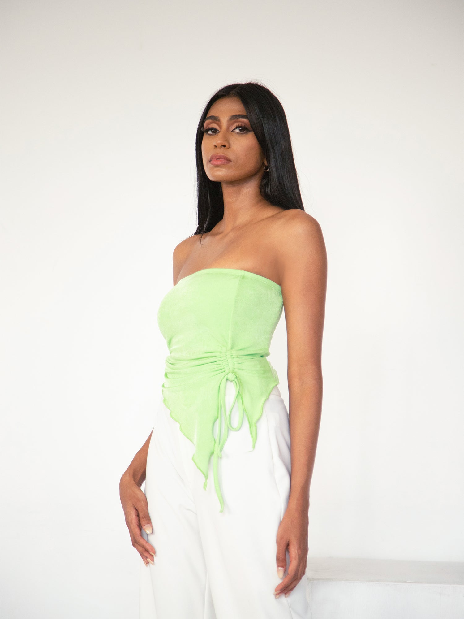 Asymmetrical Hem Detail Ruched Tube Top
