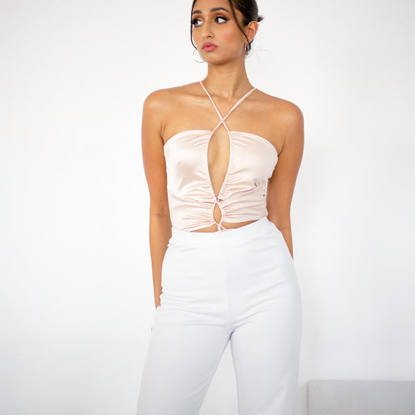 Cut Out Detailed Back Tie-up Body Suit