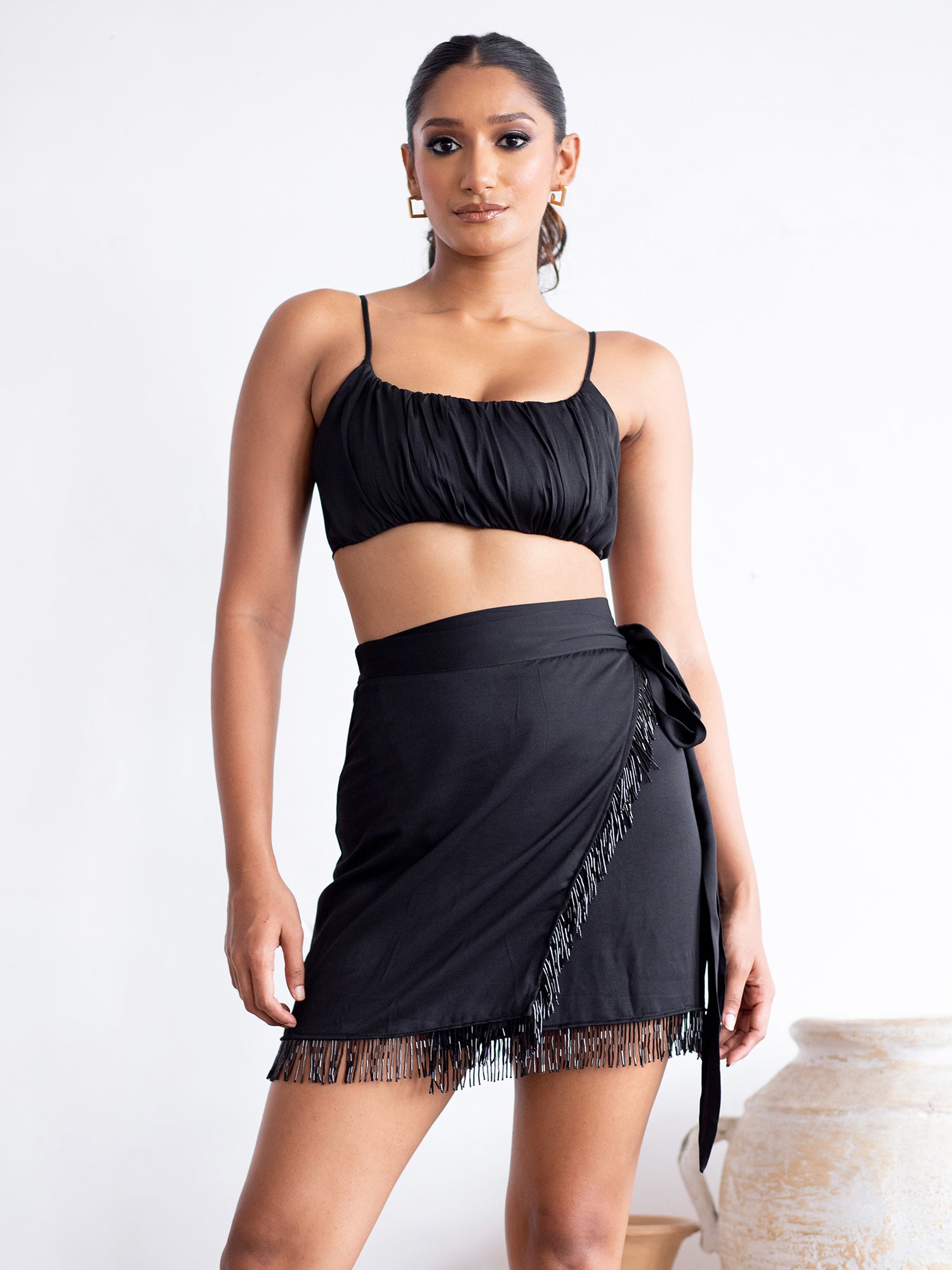 Bustier Detail Back Tie-Up Crop Top