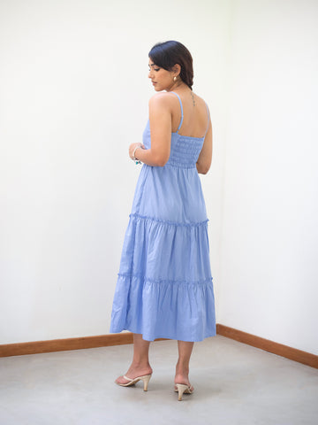 Pintuck Detailed Tiered Midi Dress