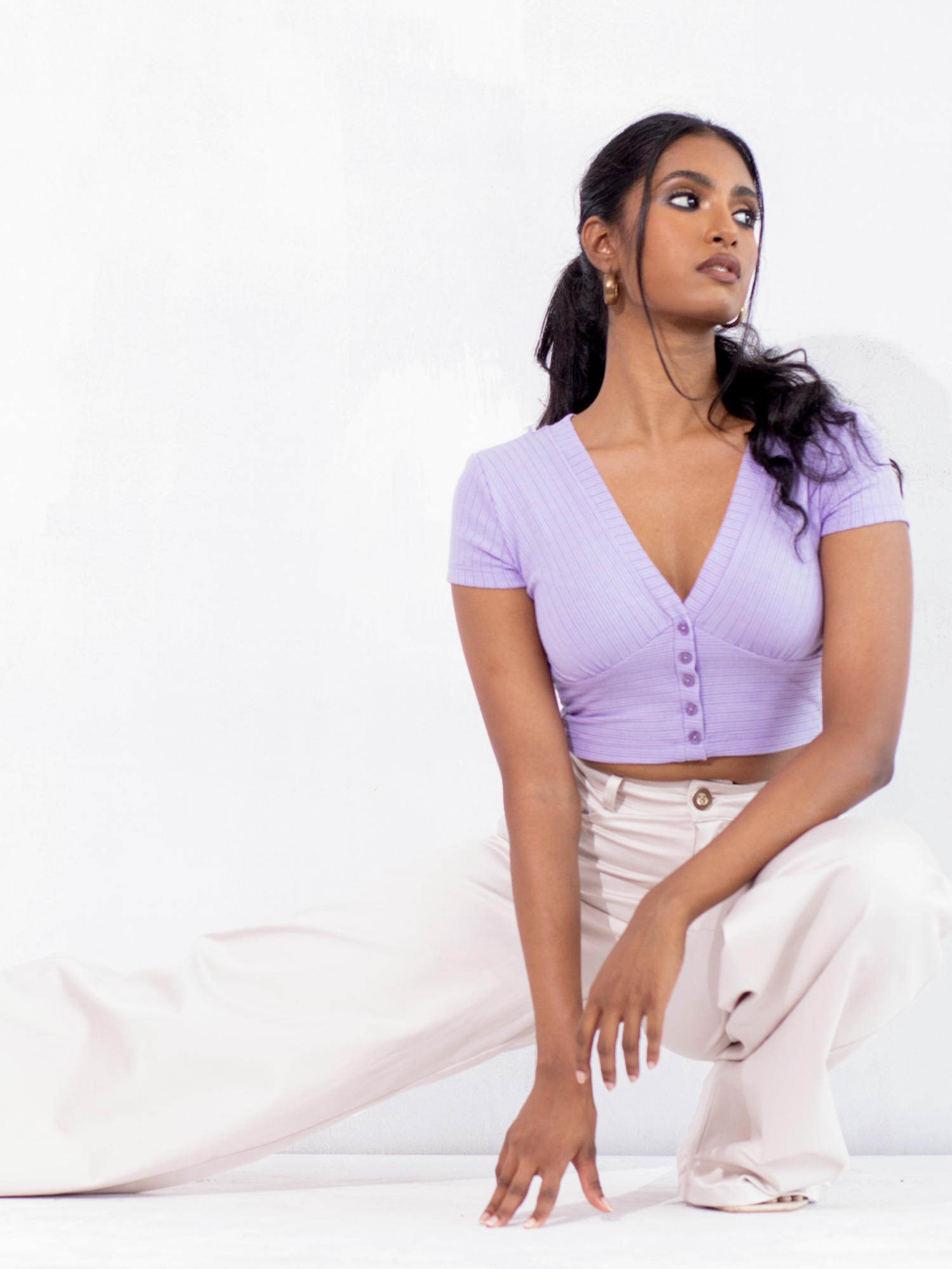 Bustier Detail Button Down Crop Top