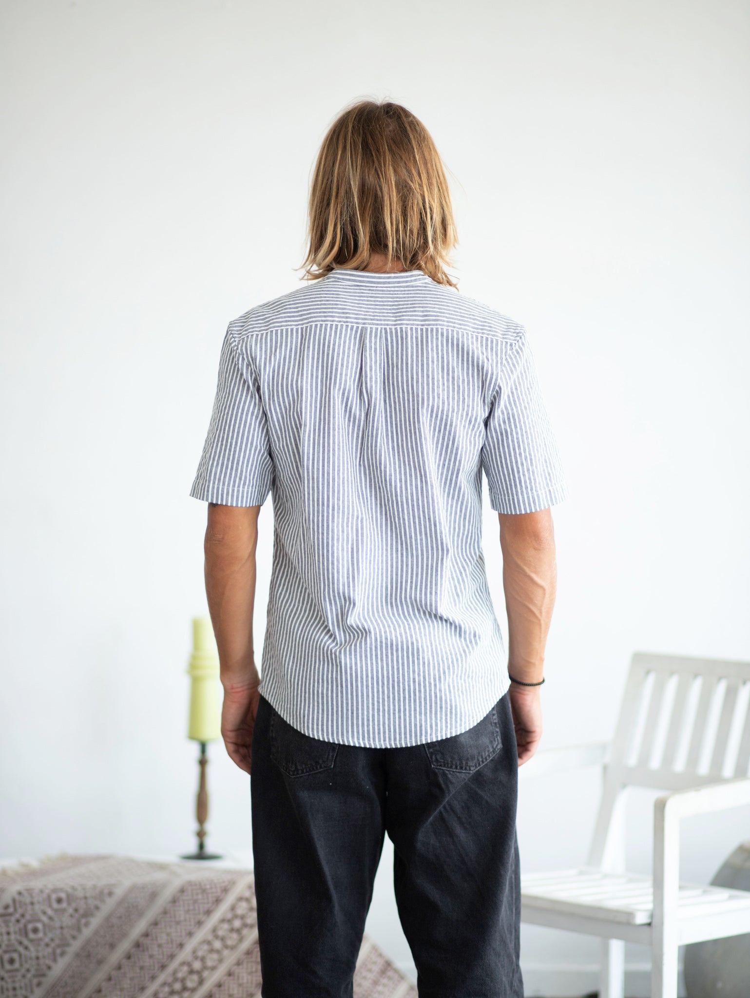 Short sleeved chinese collar shirt