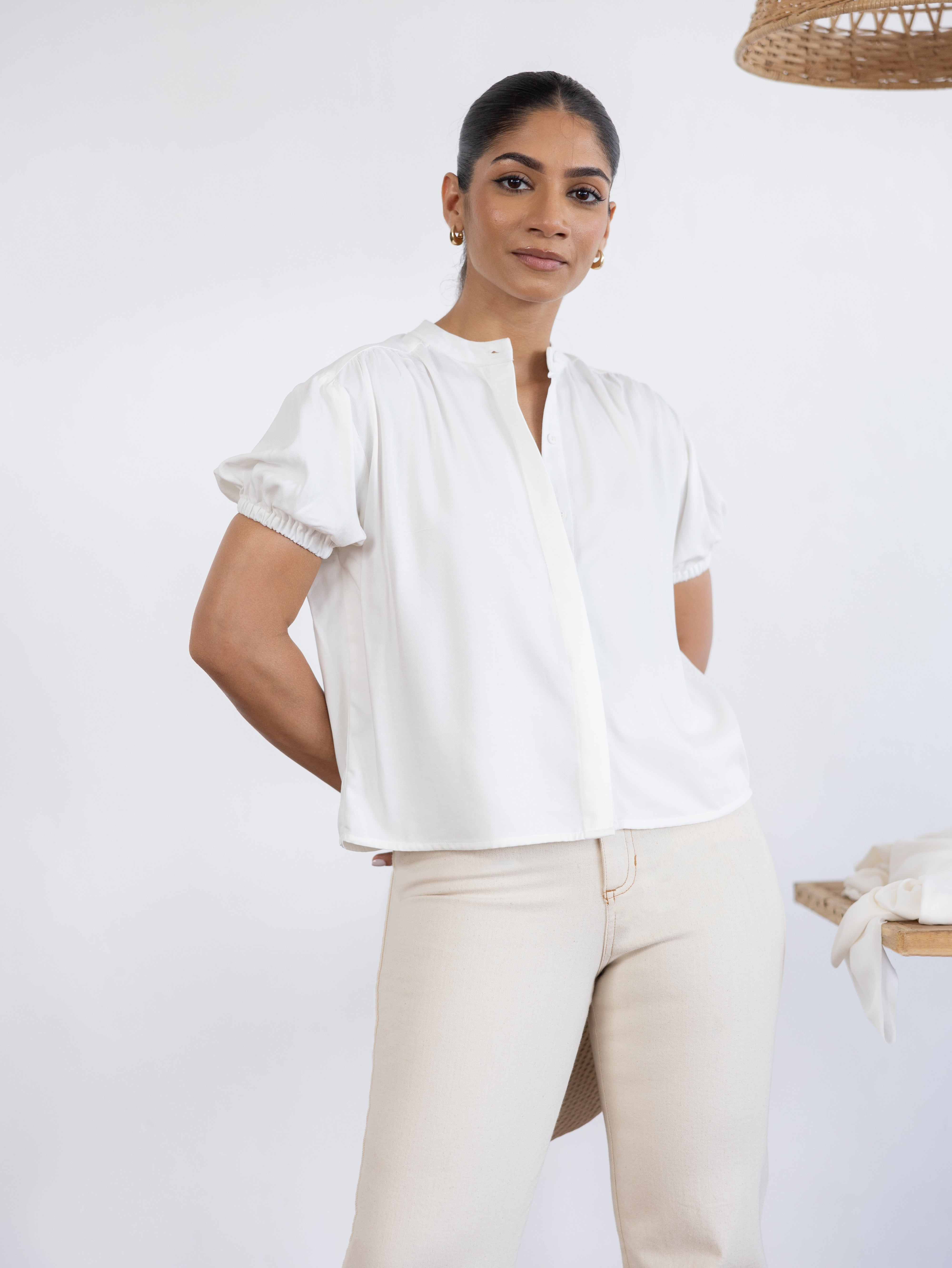 Chinese Collar Puff Sleeved Top