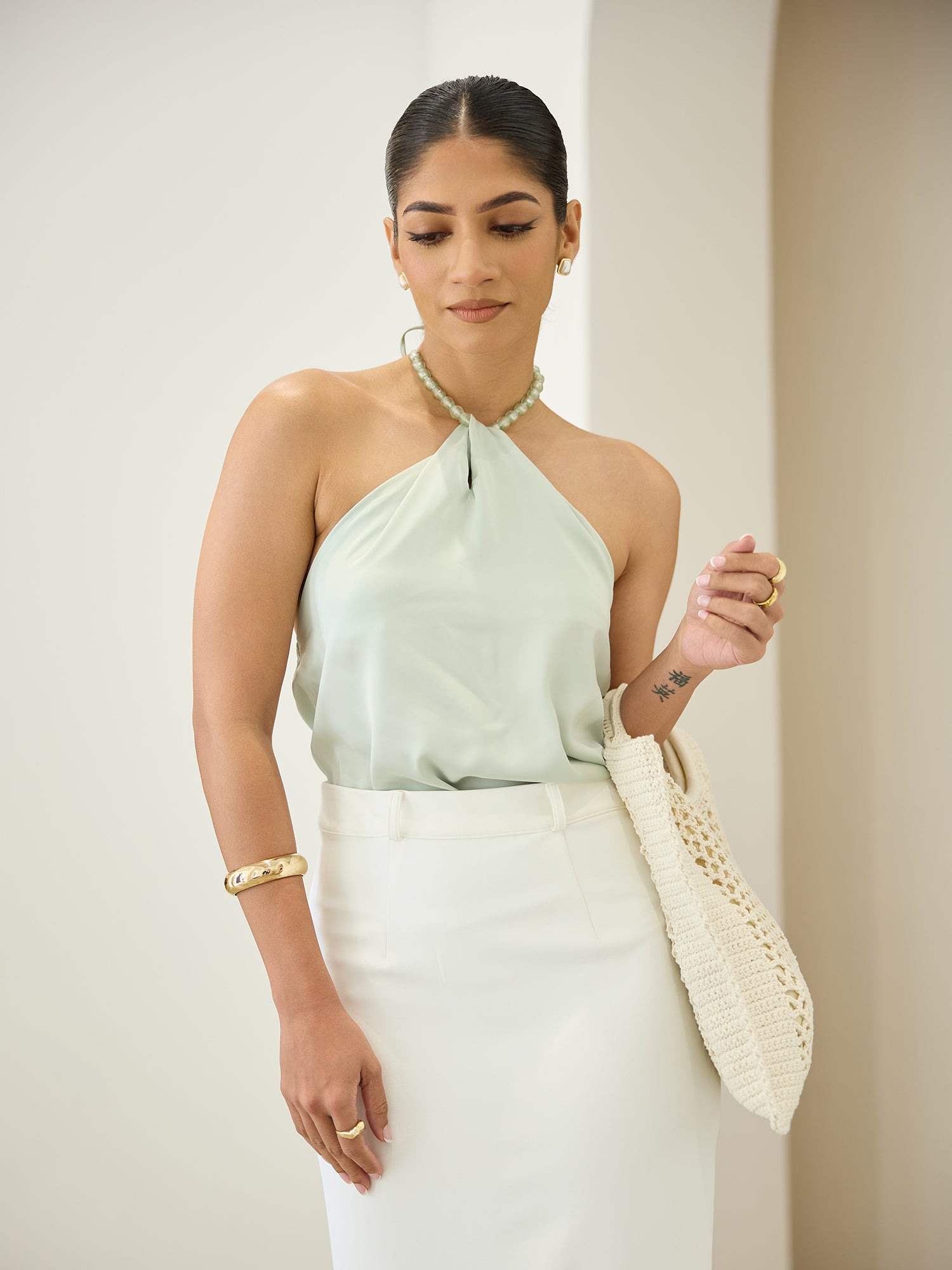 Bead  Detailed Satin Top