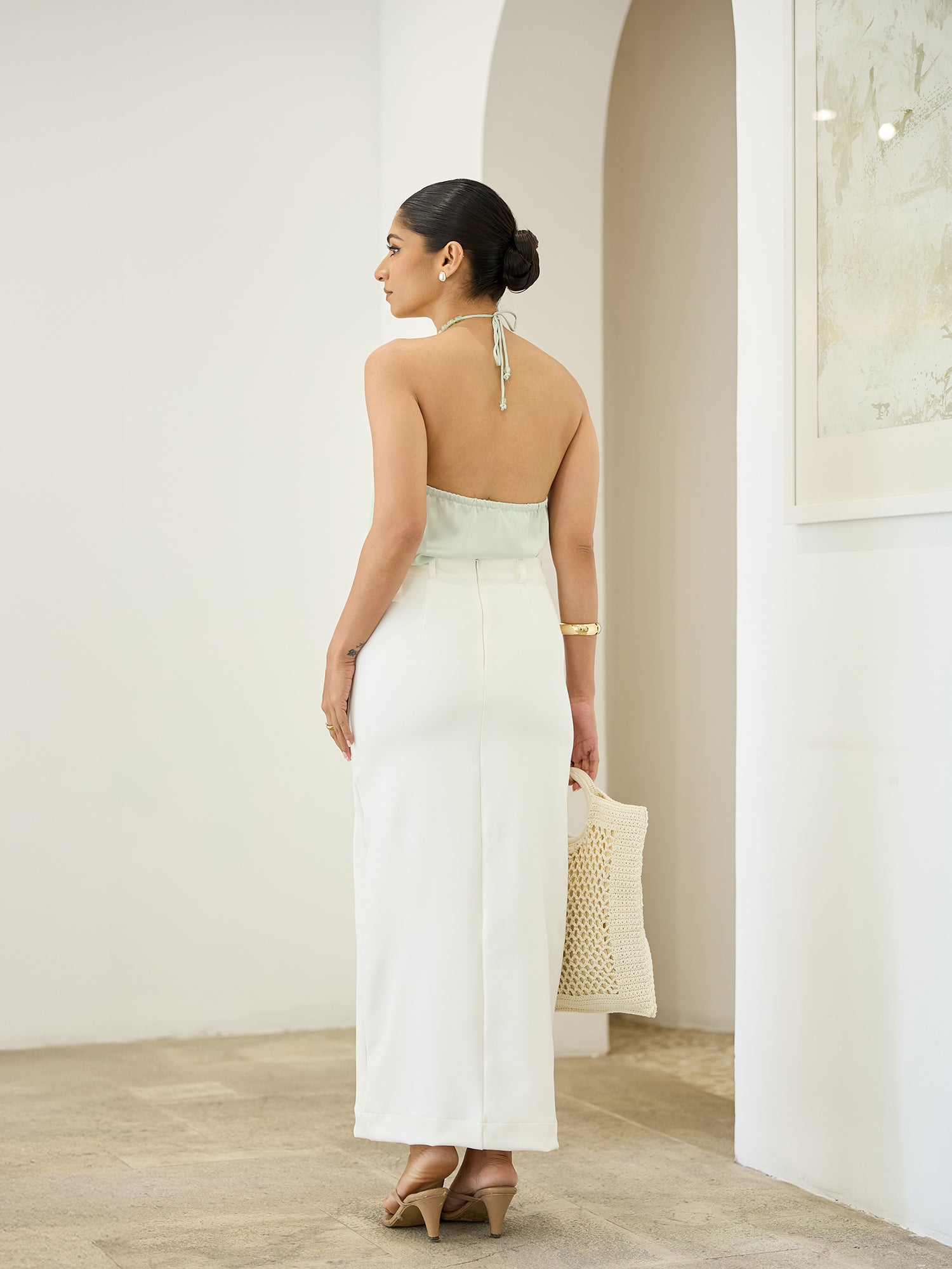 Bead  Detailed Satin Top