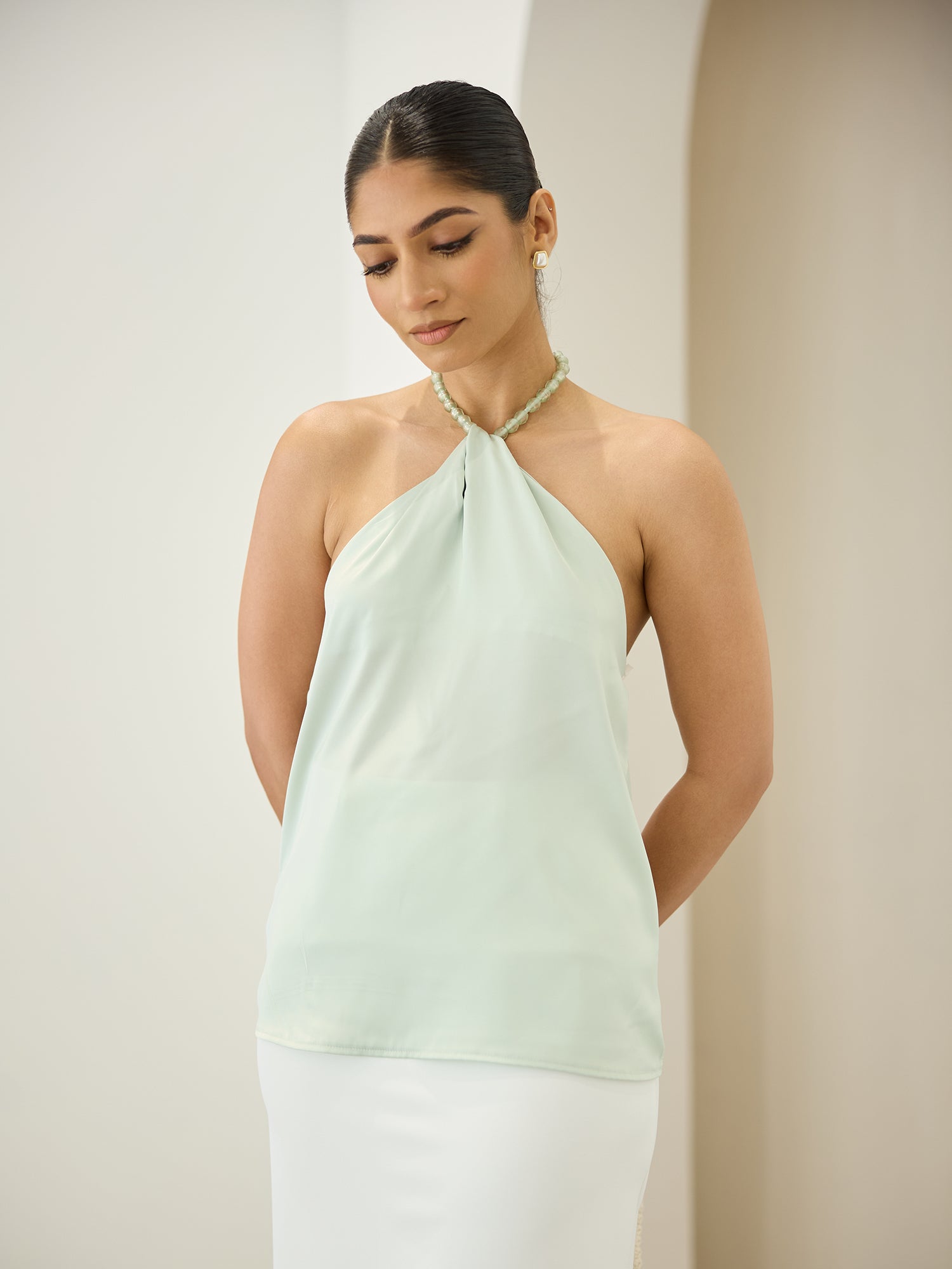 Bead  Detailed Satin Top