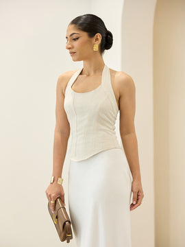 Halter Neck Deatiled Back Smocking Top