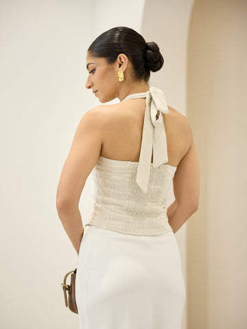 Halter Neck Deatiled Back Smocking Top