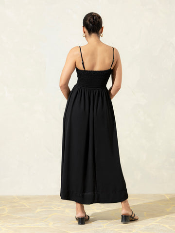 Back Smocking Bustier Midi Dress