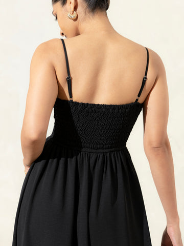 Back Smocking Bustier Midi Dress