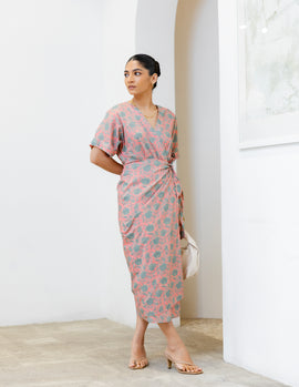Mock Wrap Midi Dress