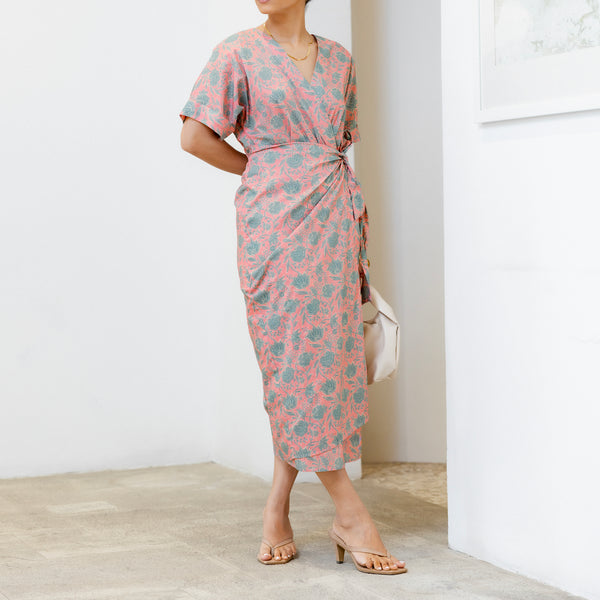 Mock Wrap Midi Dress