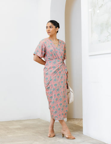 Mock Wrap Midi Dress
