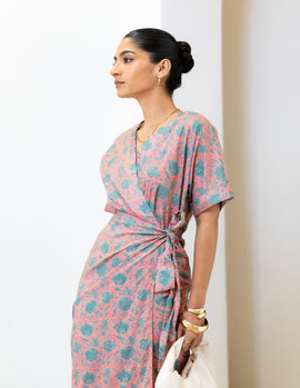 Mock Wrap Midi Dress