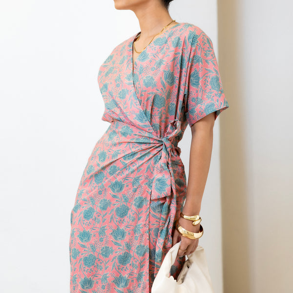 Mock Wrap Midi Dress