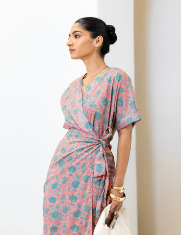 Mock Wrap Midi Dress