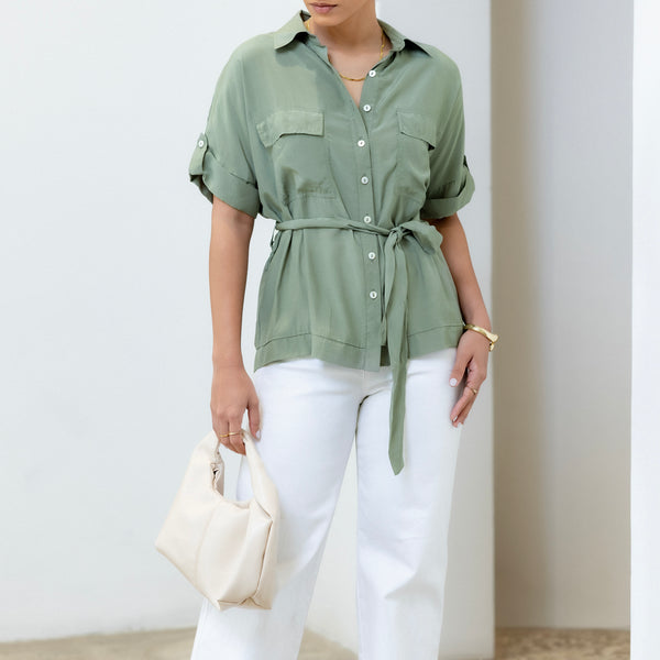 Double Pocket Detail Tie Up Shirt