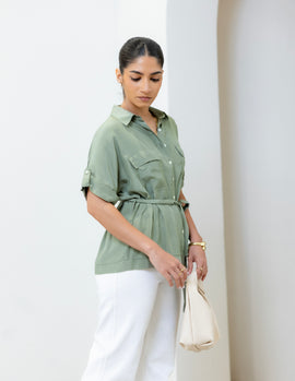 Double Pocket Detail Tie Up Shirt