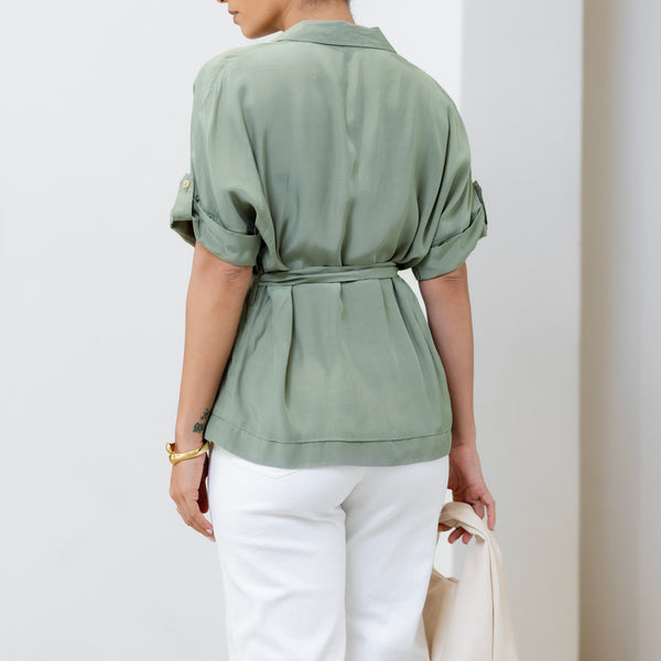 Double Pocket Detail Tie Up Shirt