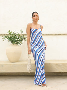 Straight Neck Bias Maxi Dress