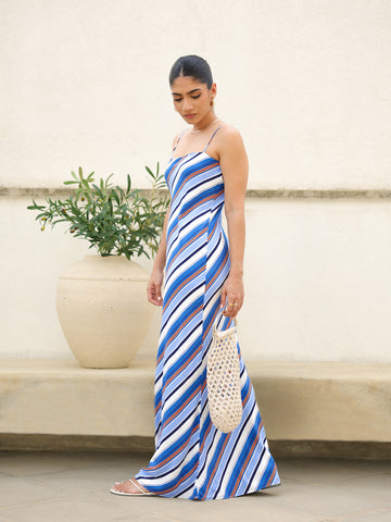 Straight Neck Bias Maxi Dress