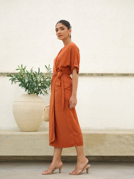 Mock Wrap Midi Dress