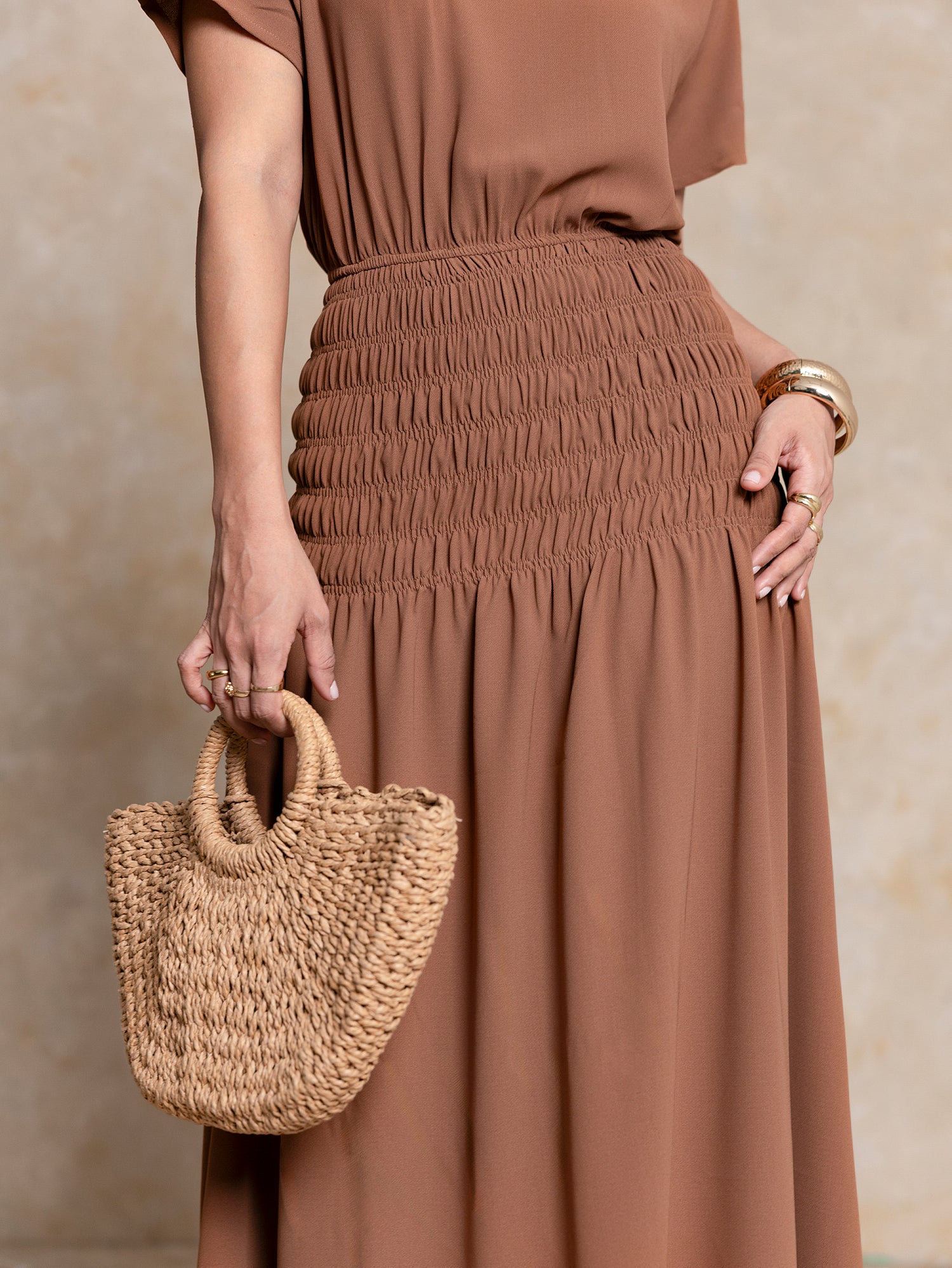 Waist Elasticated Gathered Maxi Dress