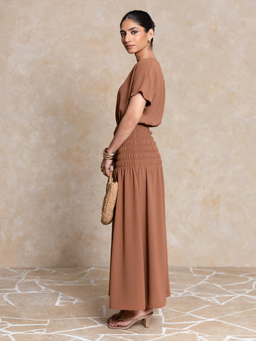 Waist Elasticated Gathered Maxi Dress