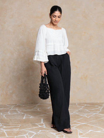 Pin Tuck Detailed Balloon Sleeved Top
