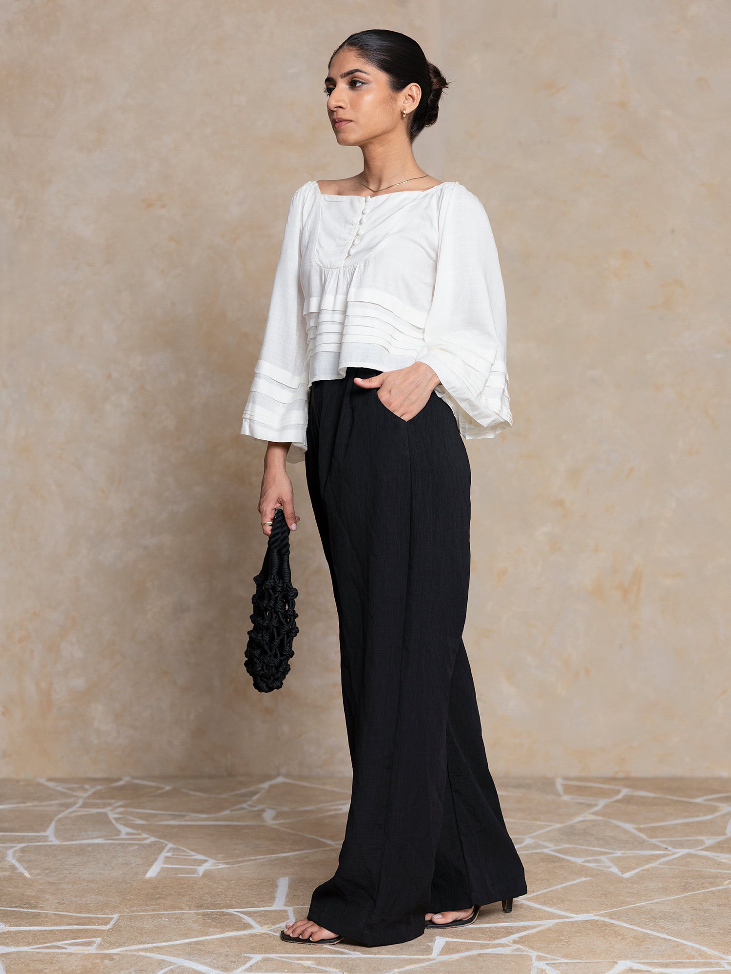 Front Pleated Loose Fit Wide Leg Pant