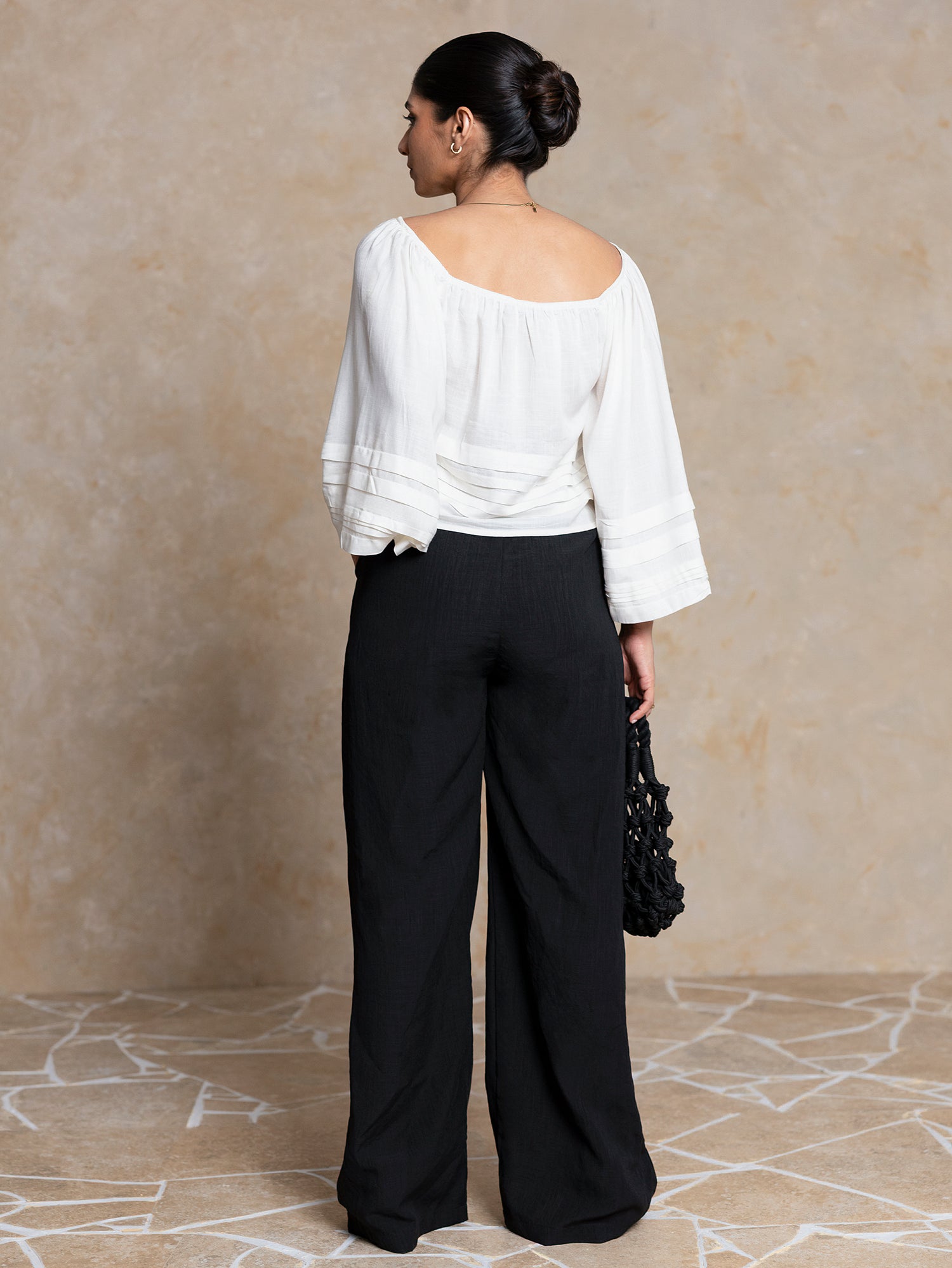 Front Pleated Loose Fit Wide Leg Pant