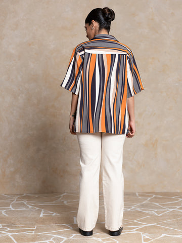 Button Down Short Sleeved Printed Top