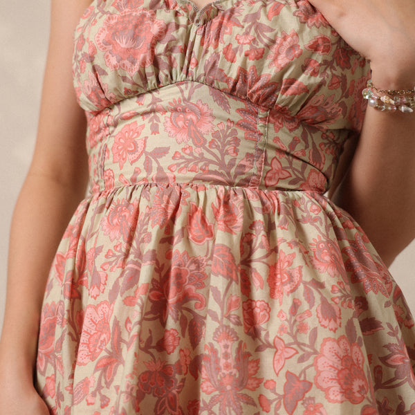 Frill Detailed Printed Bustier Mini Dress