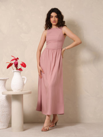 Princess Seam Detailed High Neck Maxi Dress