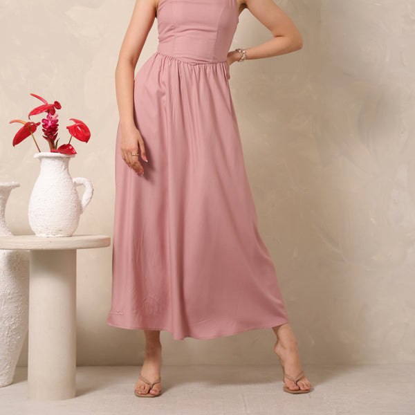 Princess Seam Detailed High Neck Maxi Dress