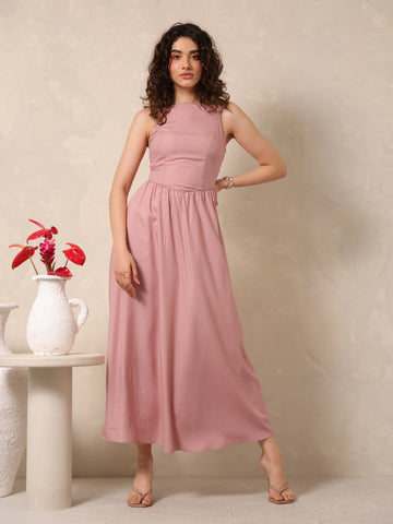 Princess Seam Detailed High Neck Maxi Dress